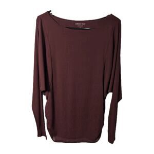 Coldwater Creek Top BLOUSE shirt Women's Large Ruched Sheer Shirt Burgundy EUC